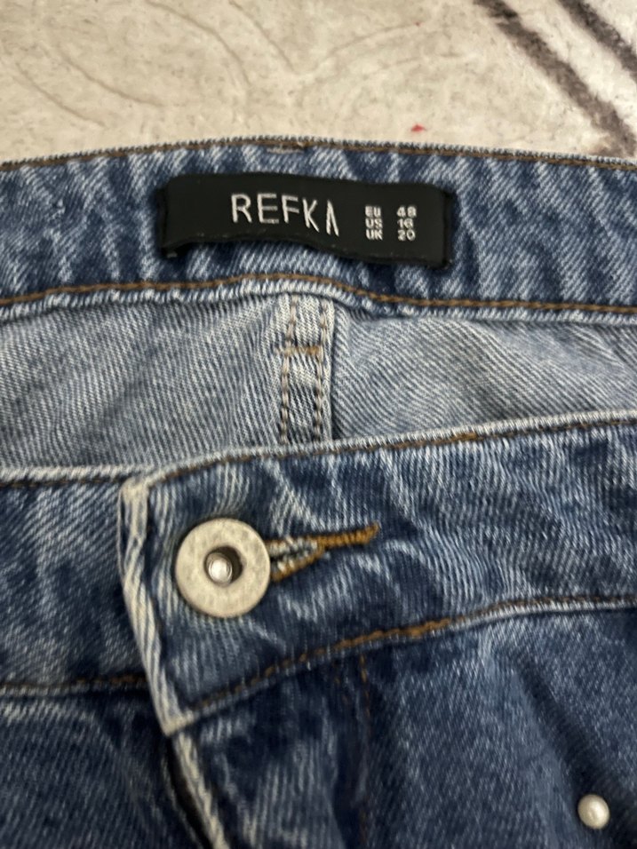 Düğmeli Nakışlı Kadın Mavi Denim Pantolon - Görsel 3