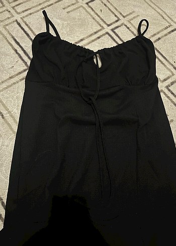 Siyah Drapeli Uzun ince askılı Elbise - Görsel 3