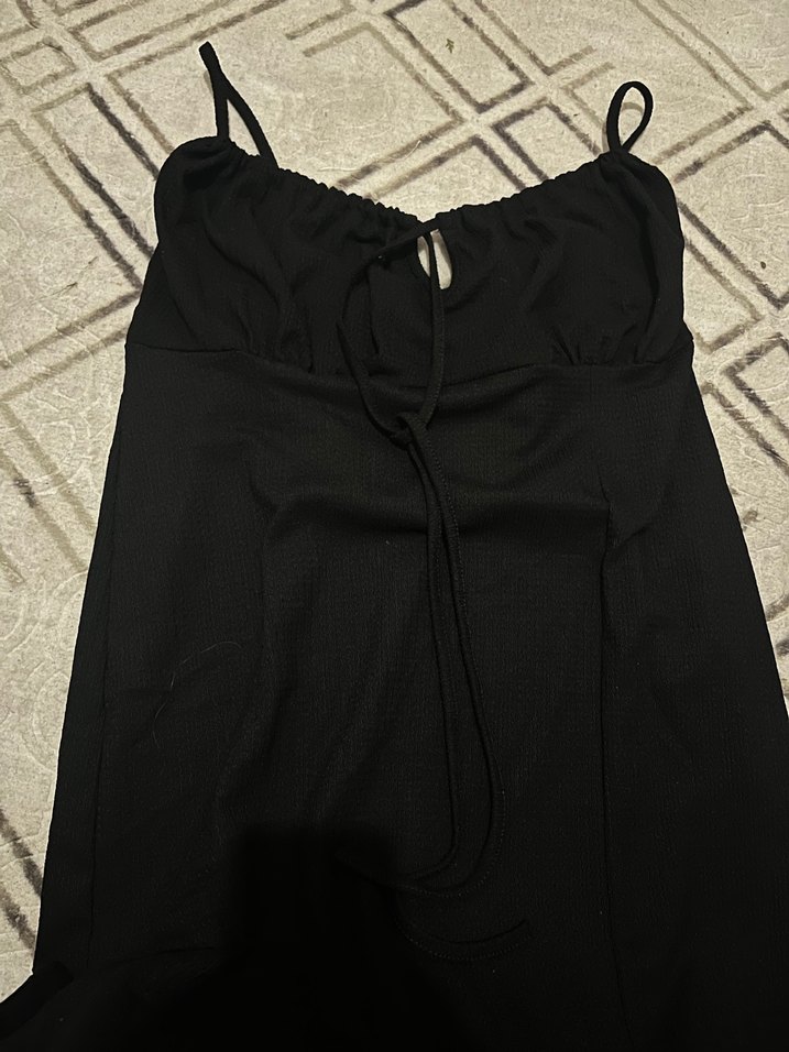 Siyah Drapeli Uzun ince askılı Elbise - Görsel 3