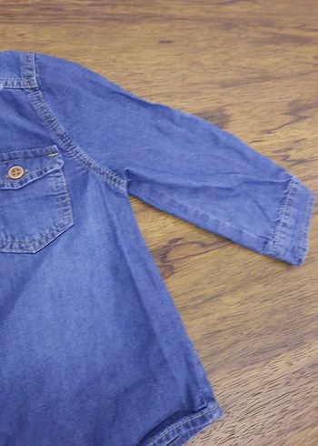 0-3 Ay Beden mavi Renk Erkek Çocuk Mavi Denim Uzun Kollu Gömlek