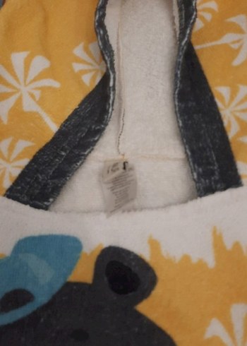 Kapüşonlu Erkek Çocuk Havlu Bornoz Gri Desenli - Görsel 2