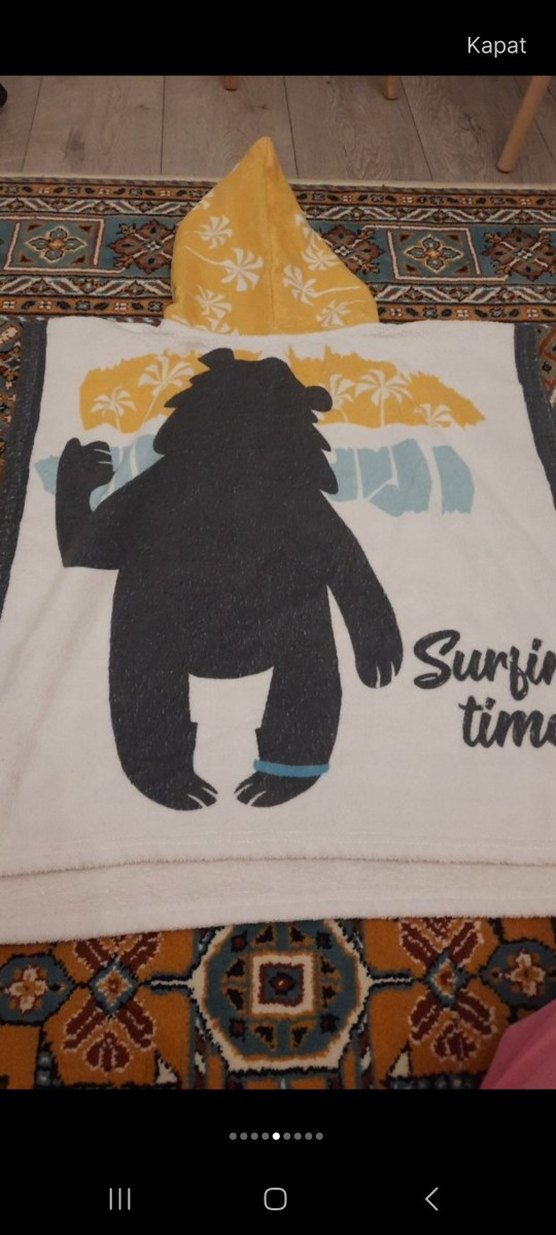 Kapüşonlu Erkek Çocuk Havlu Bornoz Gri Desenli - Görsel 4