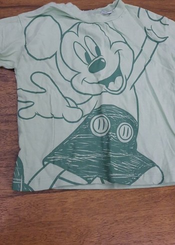 Erkek Çocuk Yeşil Mickey Baskılı Kısa Kollu Tişört - Görsel 4