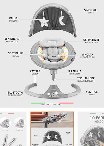 Elele Gri Bebek Beşiği ve Salıncağı - Görsel 3