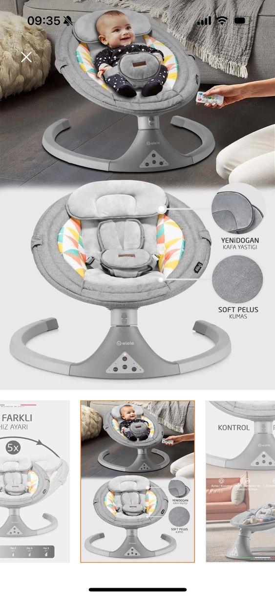 Elele Gri Bebek Beşiği ve Salıncağı - Görsel 5