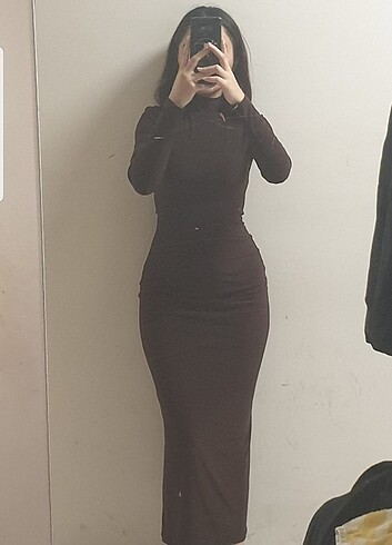 xs Beden kahverengi Renk Trendyolmilla kahverengi Maxi elbise