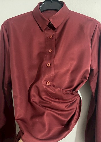 Bordo bağlamalı gömlek - Görsel 4
