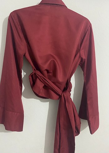 Bordo bağlamalı gömlek - Görsel 7