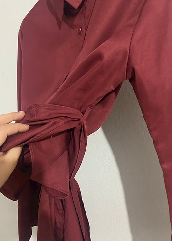 Bordo bağlamalı gömlek - Görsel 5