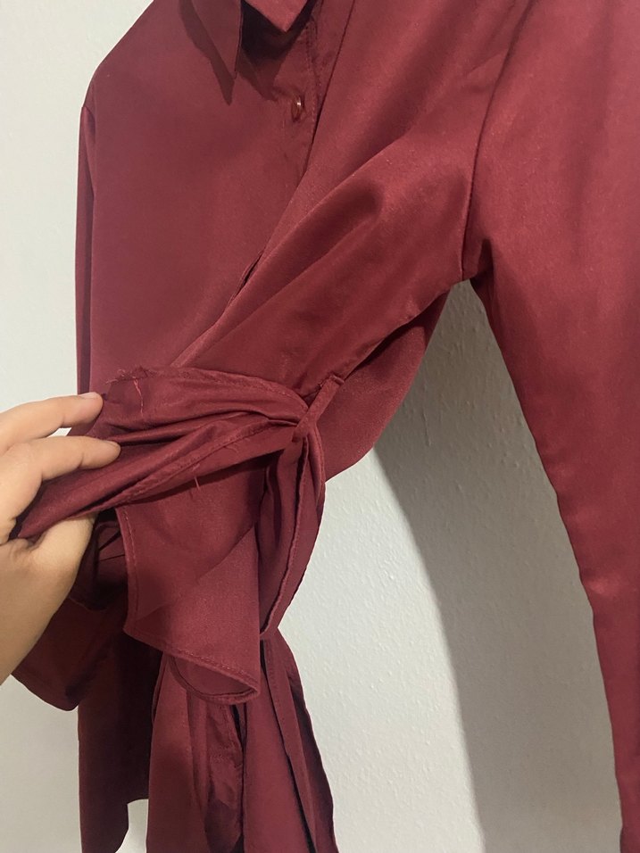 Bordo bağlamalı gömlek - Görsel 5