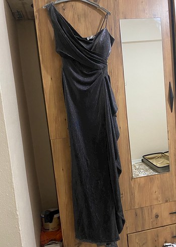 Gri Drapeli yırtmaçlı abiye - Görsel 5