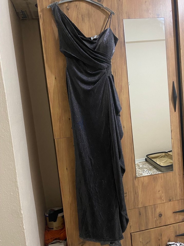 Gri Drapeli yırtmaçlı abiye - Görsel 5