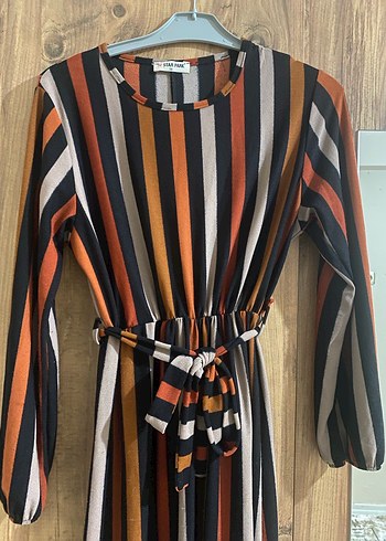 Çizgili Uzun Kollu Elbise - Görsel 3