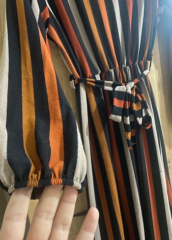 Çizgili Uzun Kollu Elbise - Görsel 4