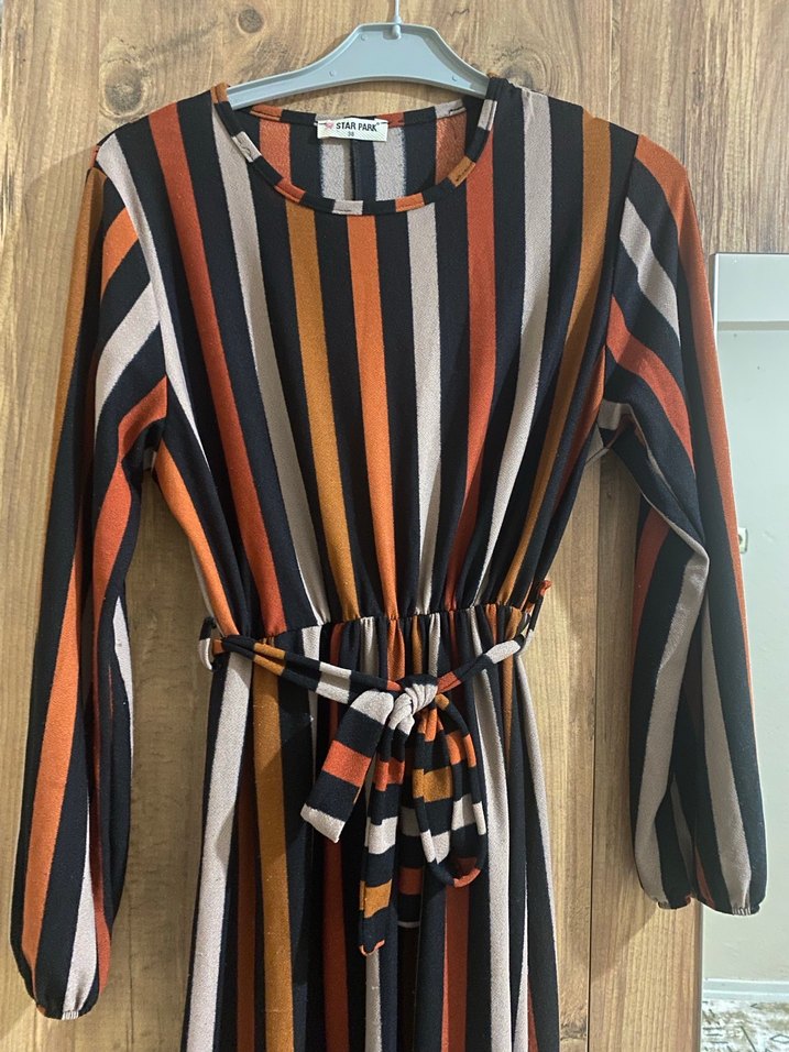 Çizgili Uzun Kollu Elbise - Görsel 3