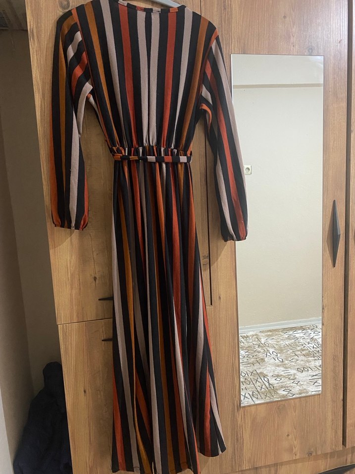 Çizgili Uzun Kollu Elbise - Görsel 5