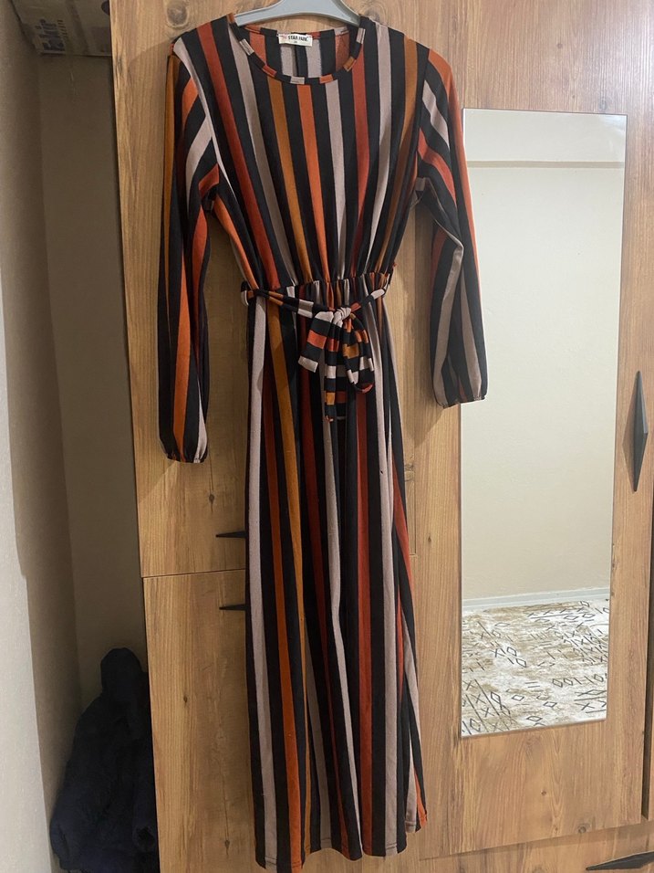 Çizgili Uzun Kollu Elbise - Görsel 2