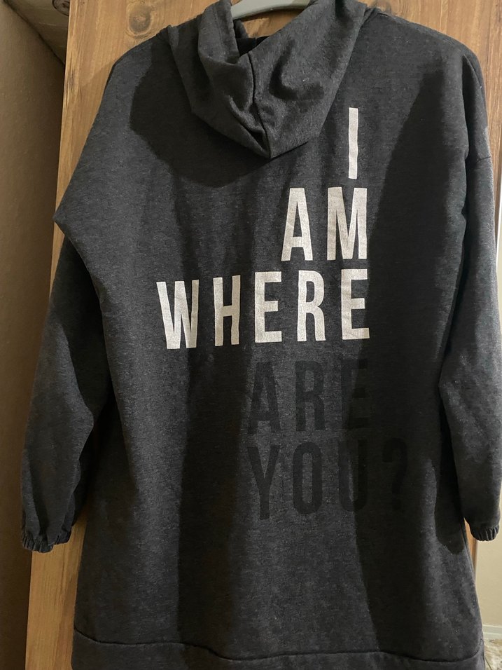 Gri Kapüşonlu Salaş Sweatshirt - Görsel 2