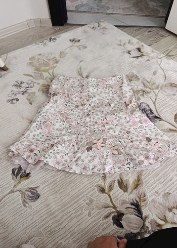 Pembe Çiçek Desenli Dantel Detaylı Bohem etek