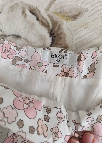 Ekol Pembe Çiçek Desenli Dantel Detaylı Bohem etek