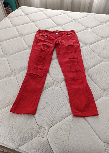 Kırmızı Kadın Kot Pantolon