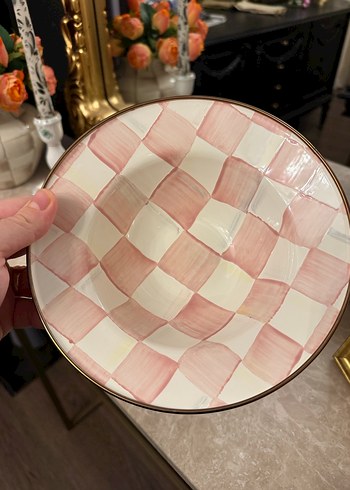 Breakfast bowl pembe beyaz damalı Mackenzie sıfır üründür - Görsel 2