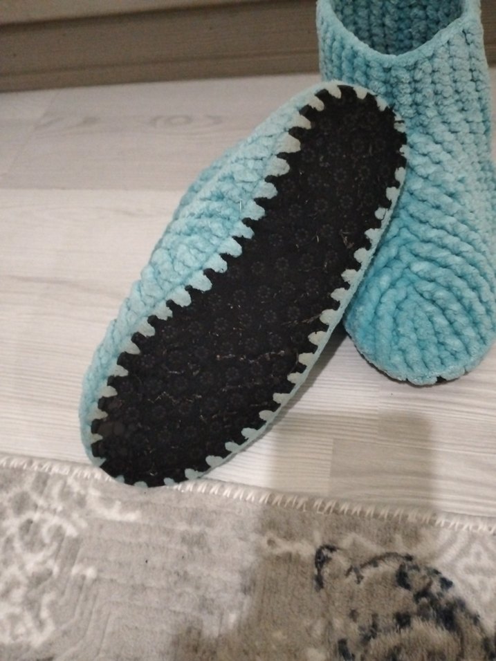 Kız Çocuk Turkuaz Örgü Sıcak Ev Terliği - Görsel 3