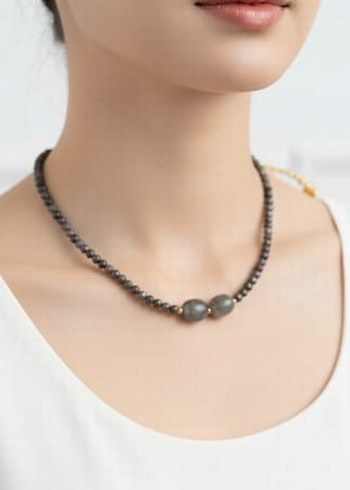 PİRİT VE LABRADORİT DOĞAL TAŞ KOLYE - Görsel 3