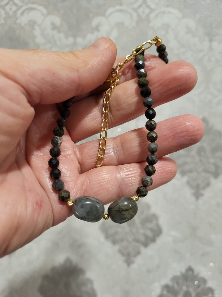 PİRİT VE LABRADORİT DOĞAL TAŞ KOLYE - Görsel 2