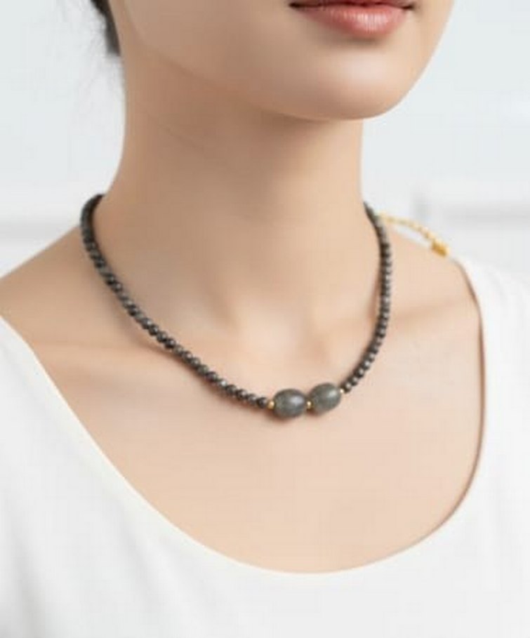 PİRİT VE LABRADORİT DOĞAL TAŞ KOLYE - Görsel 3