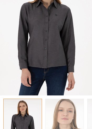 Gri Kadın Denim Gömlek