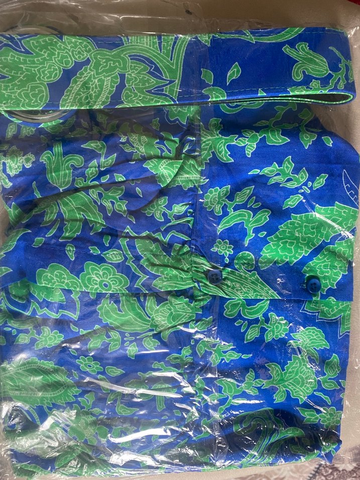 Uzun Kol, Yüksek Yakalı Mavi Batik Elbise - Görsel 4