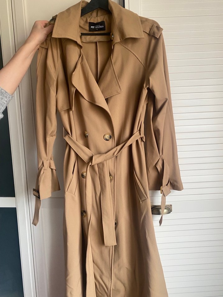 Düğmeli Bej Kadın Trençkot - Görsel 2