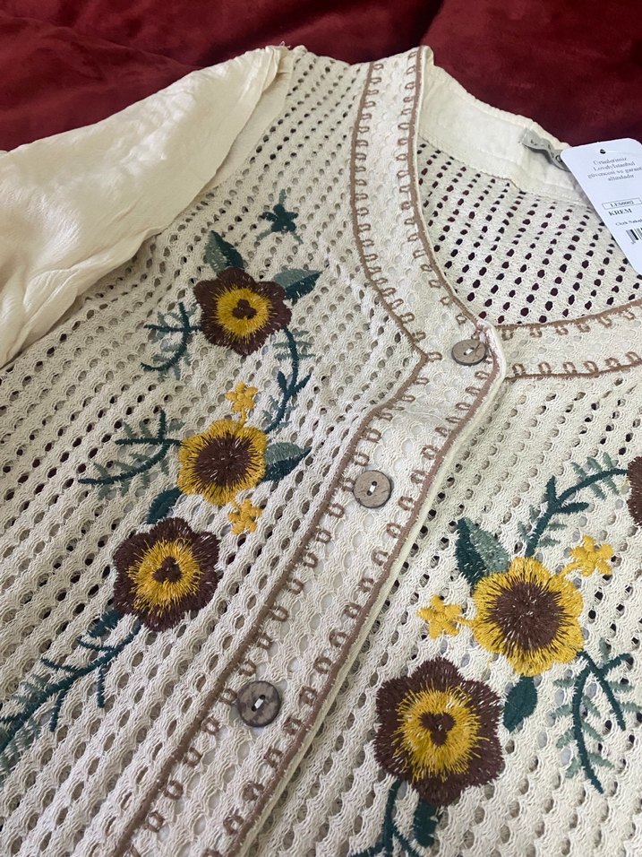 Nakışlı Bej Bohem Kadın Bluz - Görsel 2
