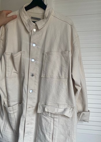 Bej Düğmeli Midi Keten Kadın Ceket - Görsel 4