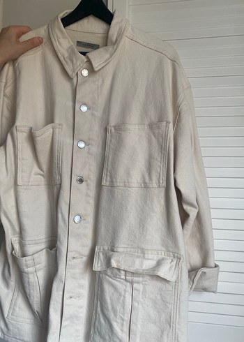 Bej Düğmeli Midi Keten Kadın Ceket - Görsel 3