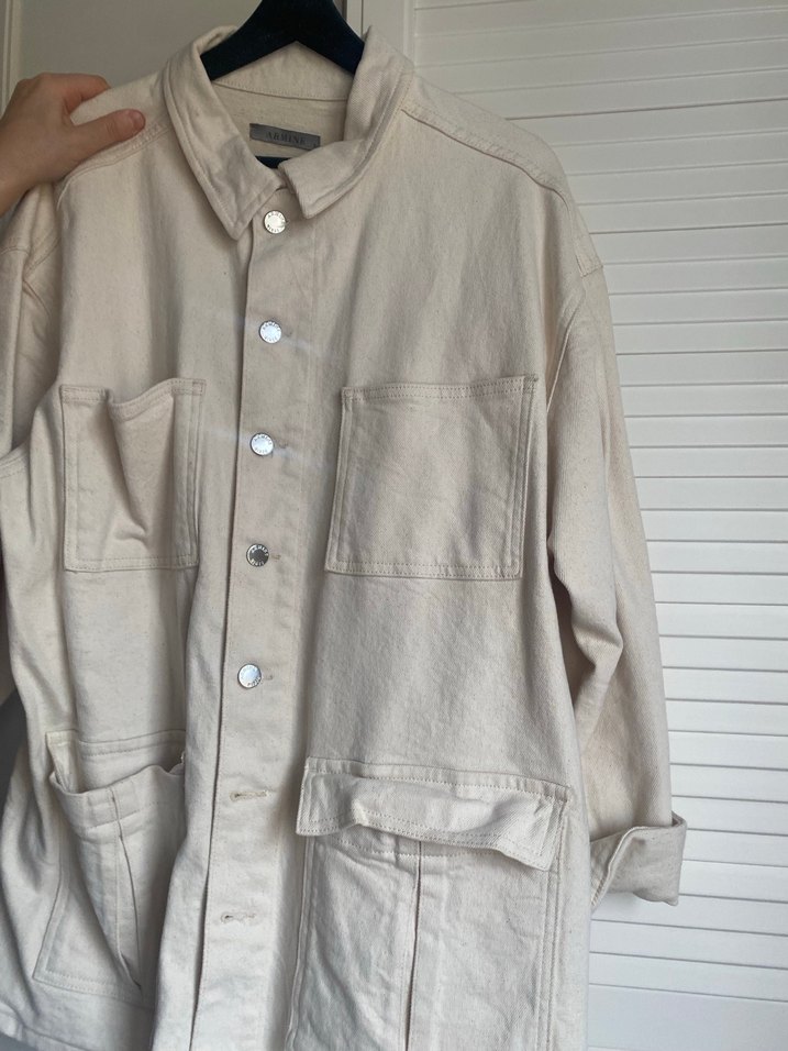 Bej Düğmeli Midi Keten Kadın Ceket - Görsel 4