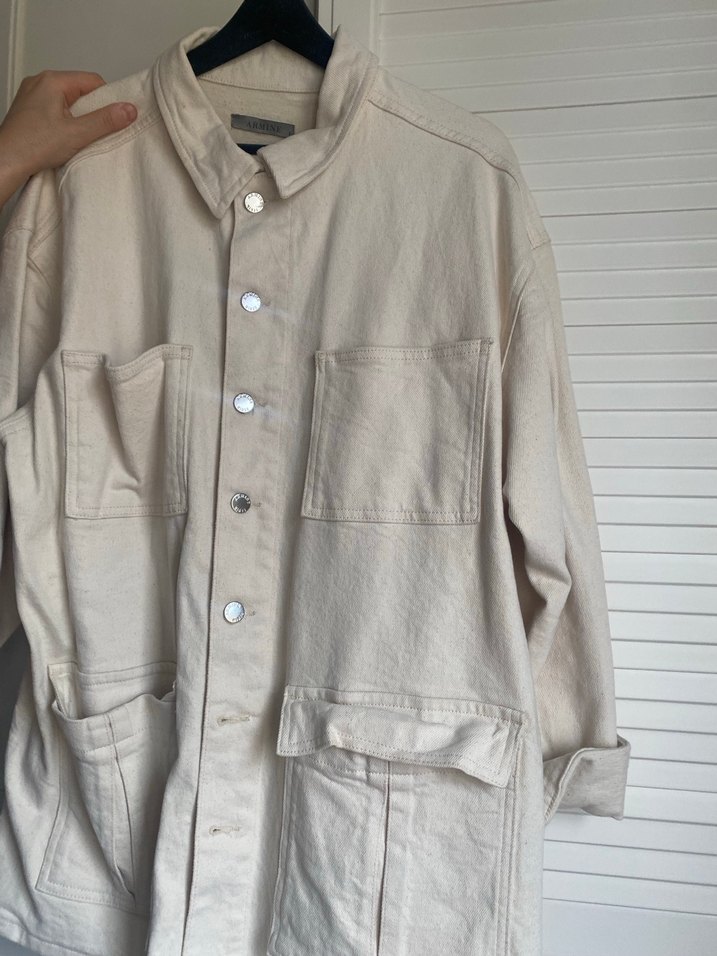 Bej Düğmeli Midi Keten Kadın Ceket - Görsel 3