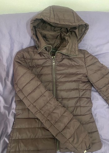 Mor  Kapüşonlu Fermuarlı Kışlık Kadın Mont - Görsel 2