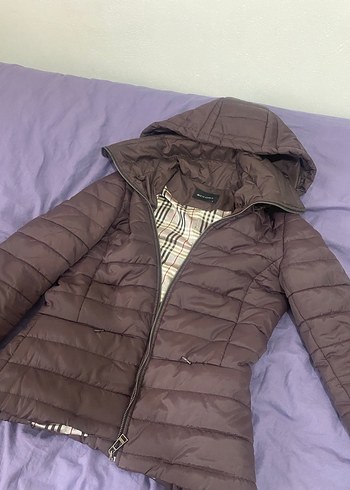 Mor  Kapüşonlu Fermuarlı Kışlık Kadın Mont - Görsel 4