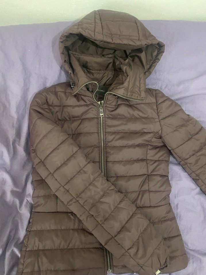 Mor  Kapüşonlu Fermuarlı Kışlık Kadın Mont - Görsel 2