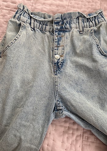 Düğmeli Loose Fit Mavi Kadın Denim Pantolon - Görsel 3