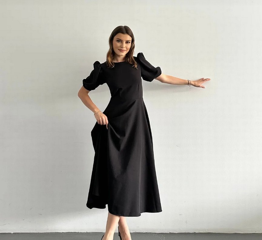 Siyah Kadın Uzun Elbise Kısa Kollu - Görsel 3