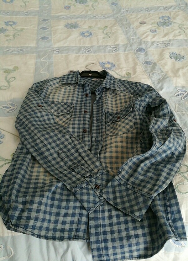 12 yaş kot inceputu kareli eskitilmiş gomlek - Görsel 3