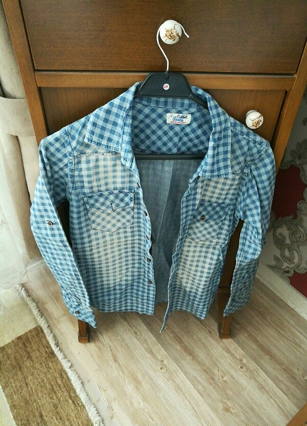 12 yaş kot inceputu kareli eskitilmiş gomlek - Görsel 4