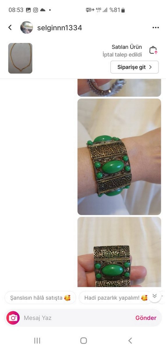 Yeşil Taşlı Vintage Yılan Desenli Bilezik - Görsel 2