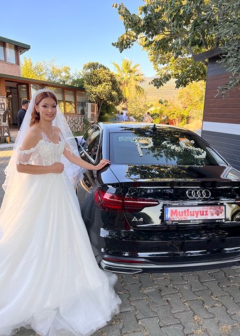 Straplez Midi A Kesim Beyaz Gelinlik - Görsel 3