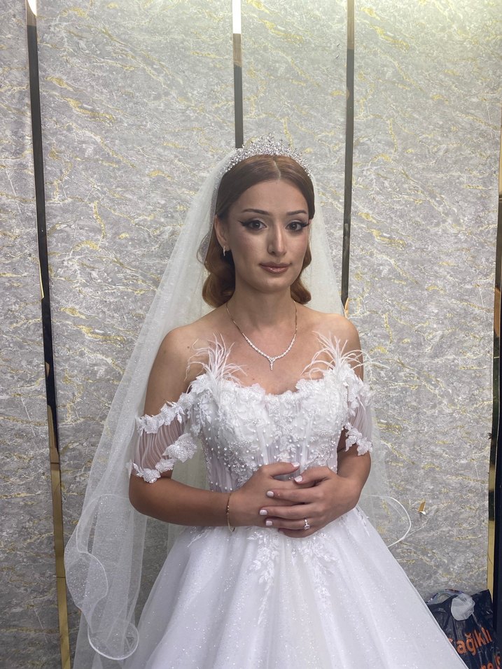 Straplez Midi A Kesim Beyaz Gelinlik - Görsel 2