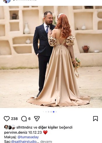 Uzun Kollu Drapeli Camel Abiye Elbise - Görsel 4