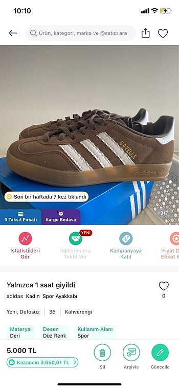 Adidas Yalnızca 1 saat kullanıldı